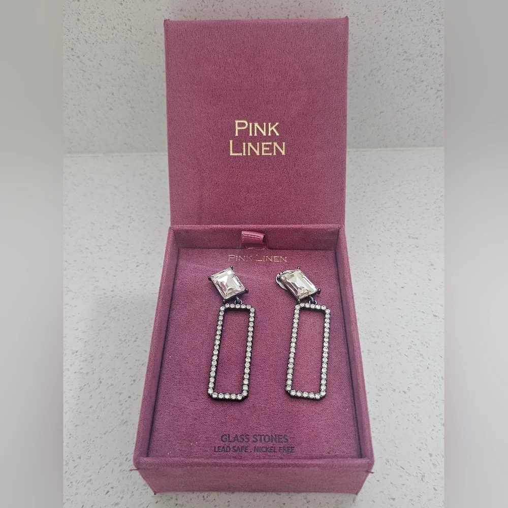 Pink Linen Crystal Drop Earrings - Picture 4 of 4